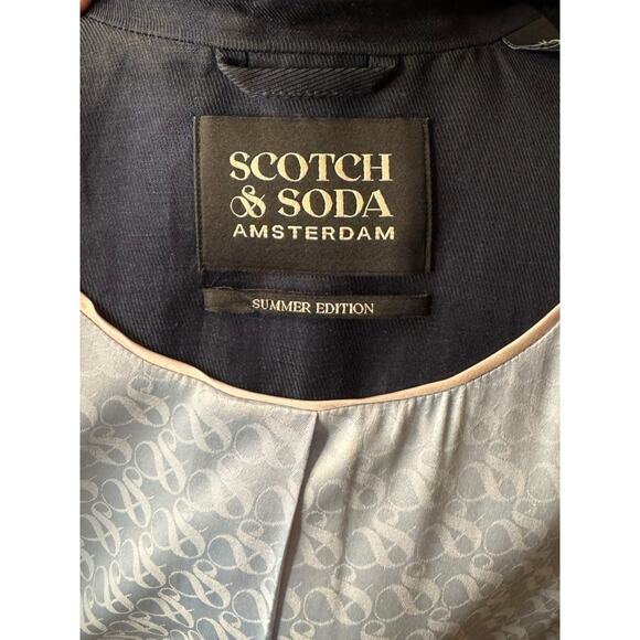 Scotch & Soda Navy Blue Linen Blend Blazer Medium Single Button Preppy Lined - Picture 6 of 8